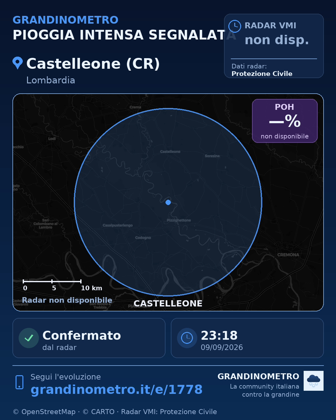 Mappa dell'evento: pioggia intensa a Castelleone (CR)