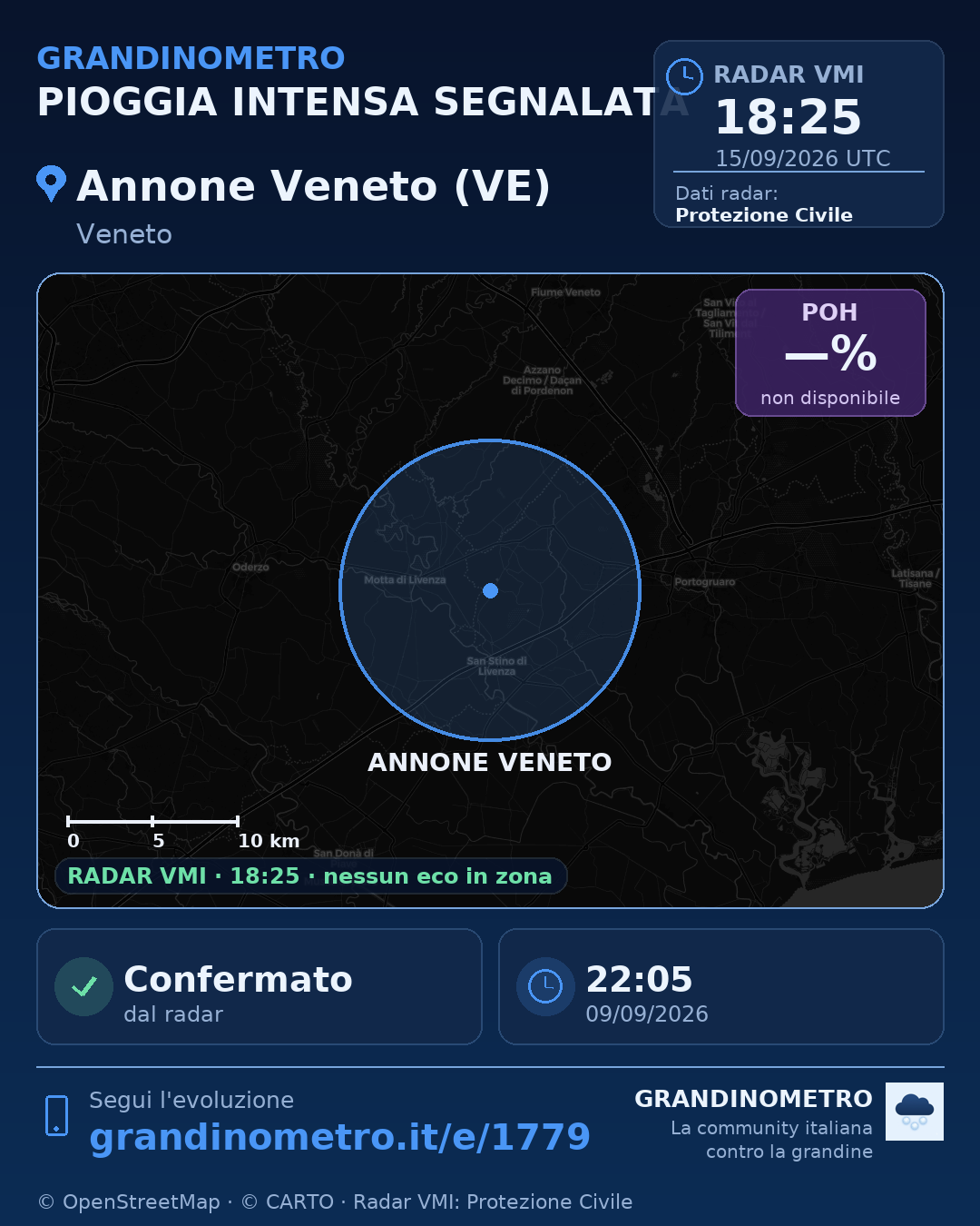 Mappa dell'evento: pioggia intensa ad Annone Veneto (VE)