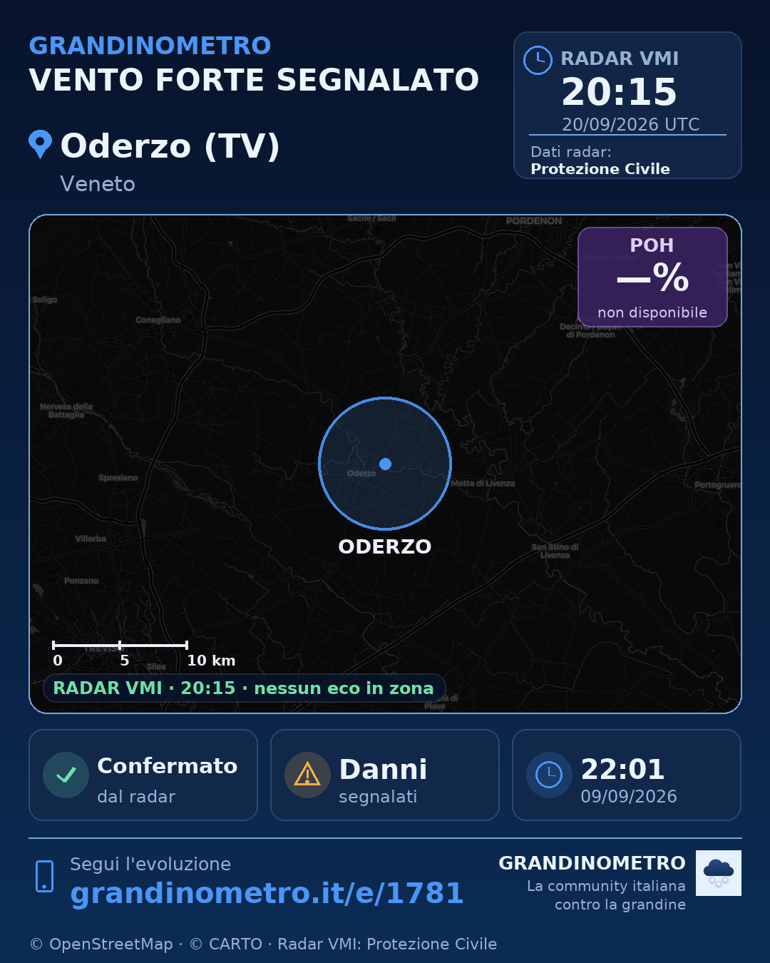 Mappa dell'evento: vento forte a Oderzo (TV)