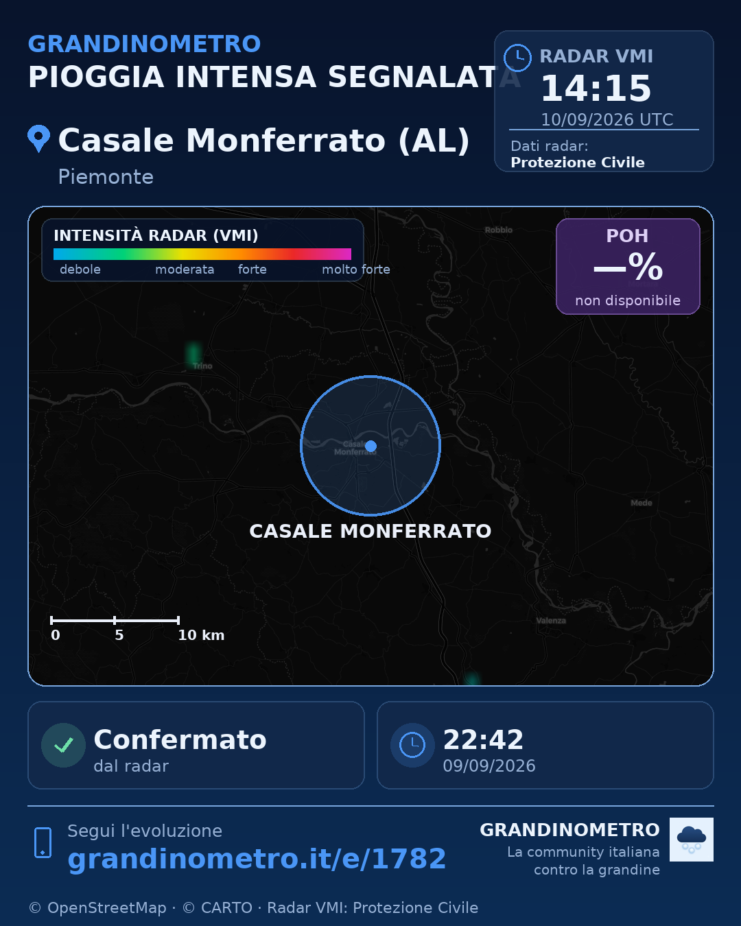 Mappa dell'evento: pioggia intensa a Casale Monferrato (AL)