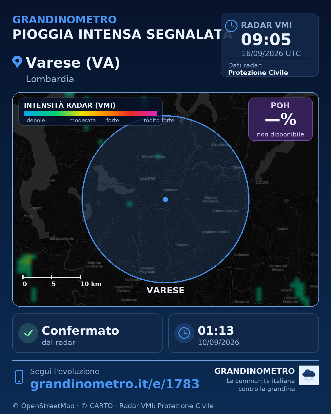 Mappa dell'evento: pioggia intensa a Varese (VA)