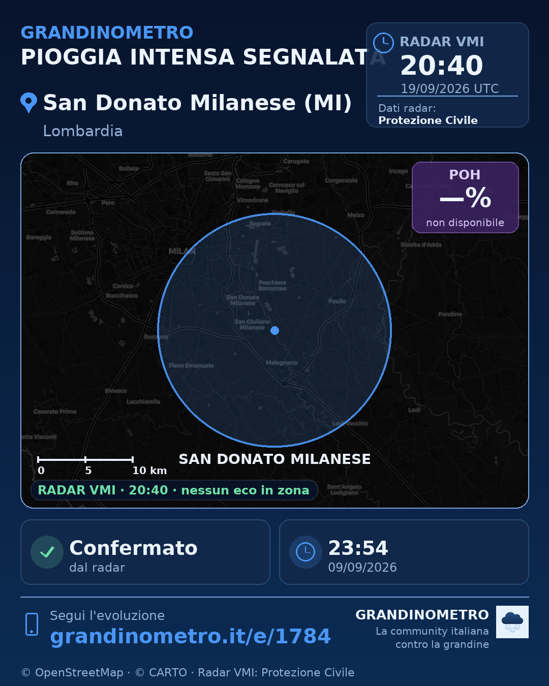 Mappa dell'evento: pioggia intensa a San Donato Milanese (MI)