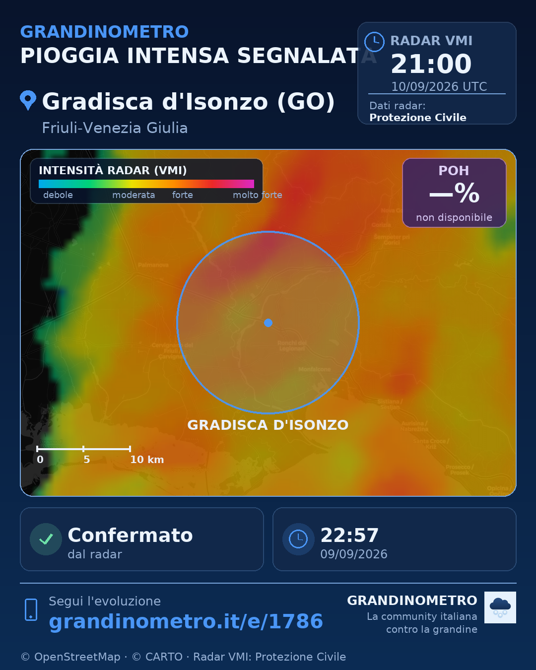 Mappa dell'evento: pioggia intensa a Gradisca d'Isonzo (GO)