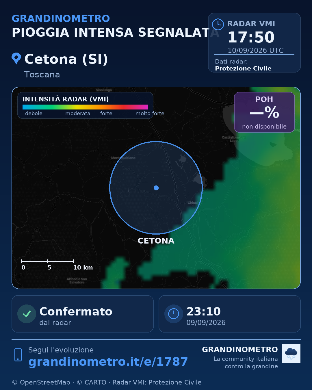 Mappa dell'evento: pioggia intensa a Cetona (SI)
