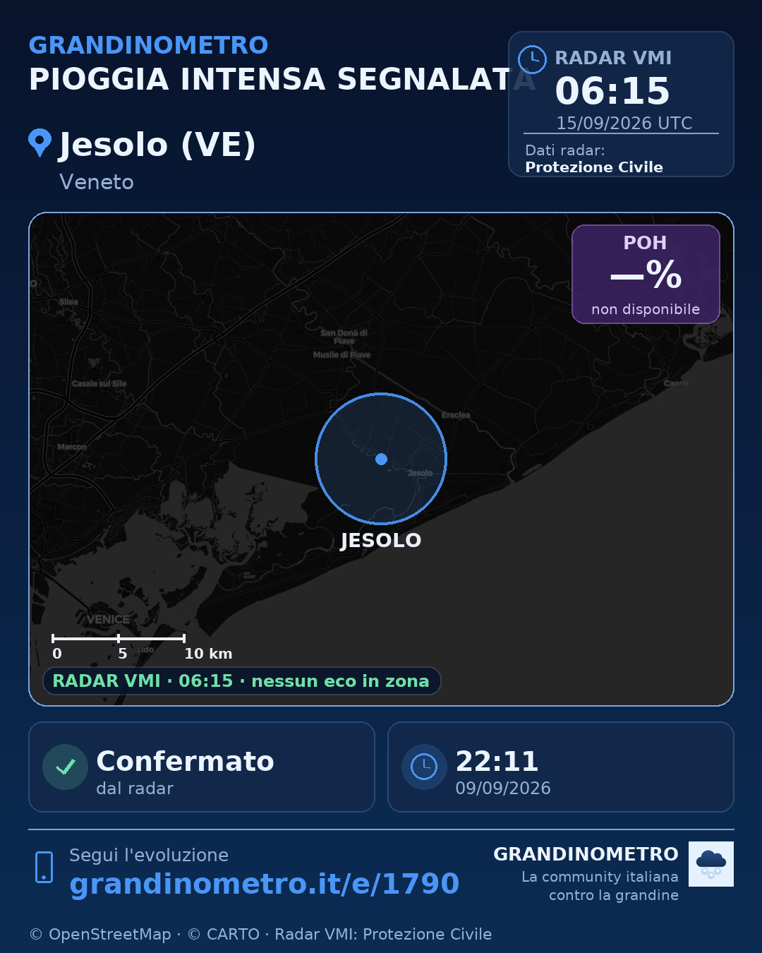 Mappa dell'evento: pioggia intensa a Jesolo (VE)