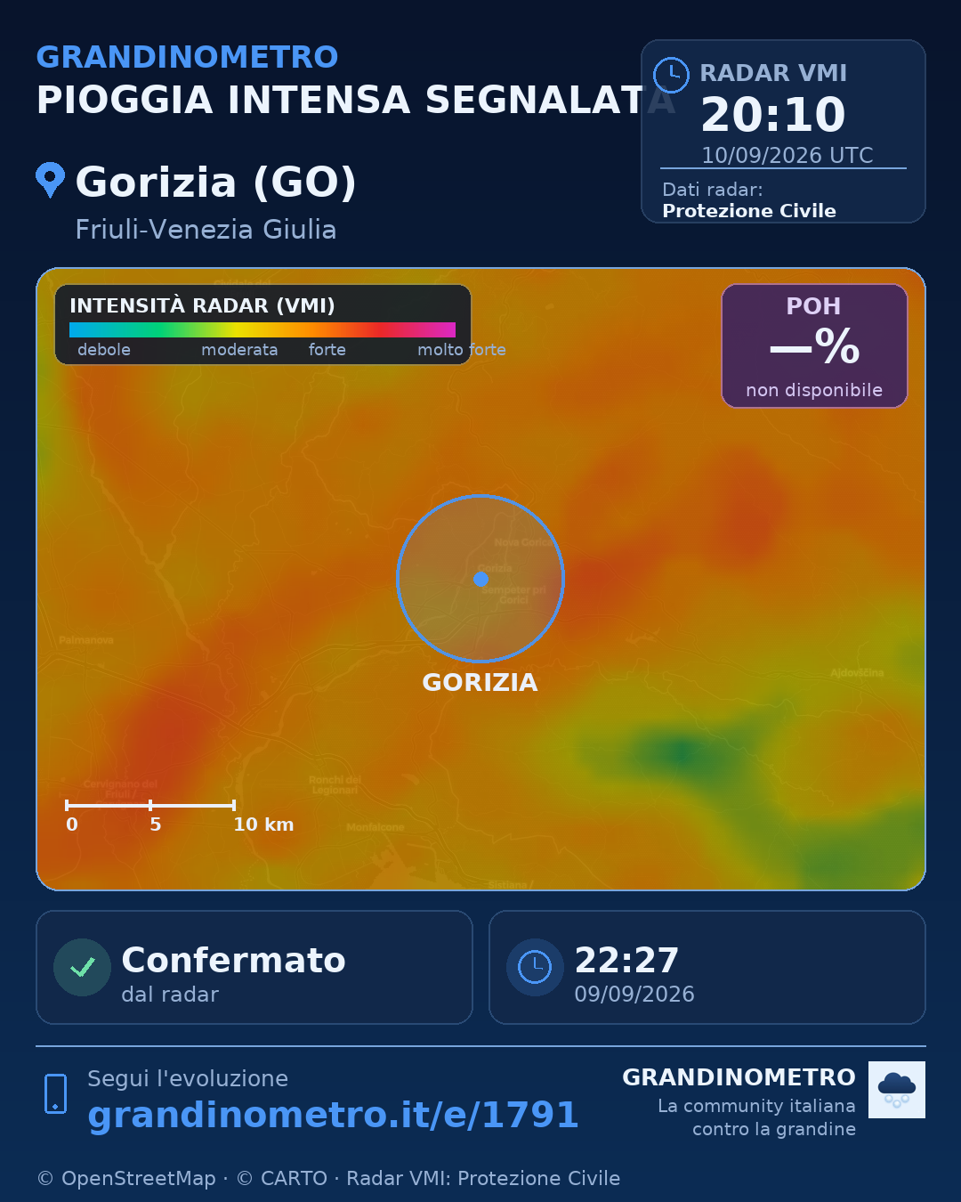 Mappa dell'evento: pioggia intensa a Gorizia (GO)
