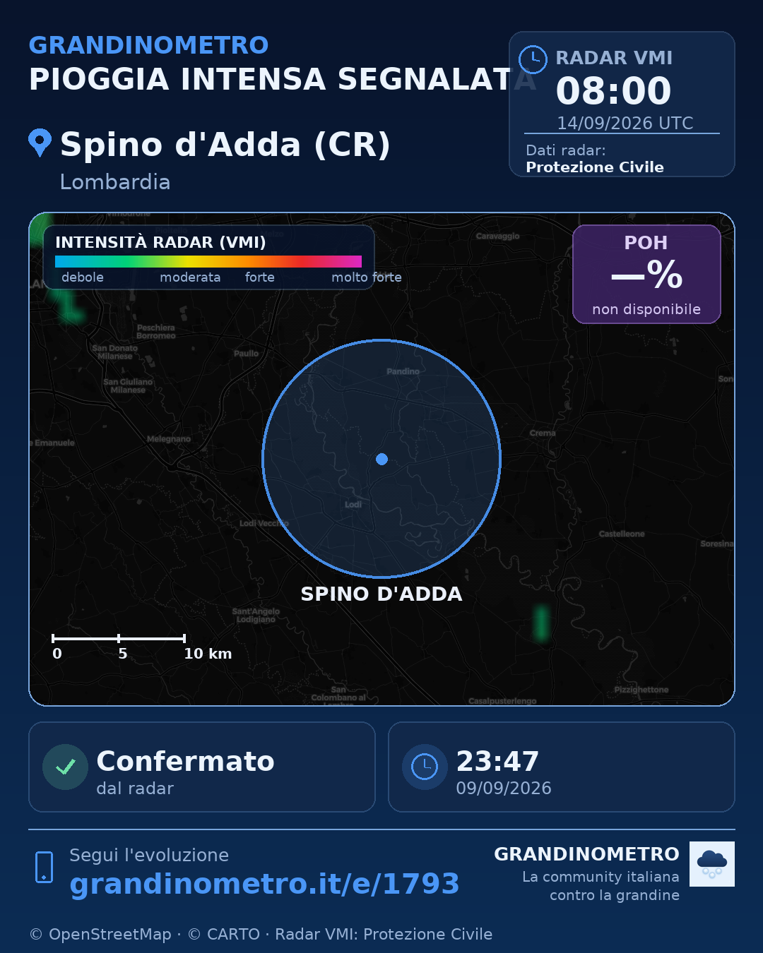 Mappa dell'evento: pioggia intensa a Spino d'Adda (CR)