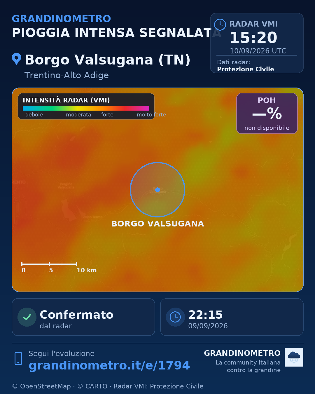 Mappa dell'evento: pioggia intensa a Borgo Valsugana (TN)