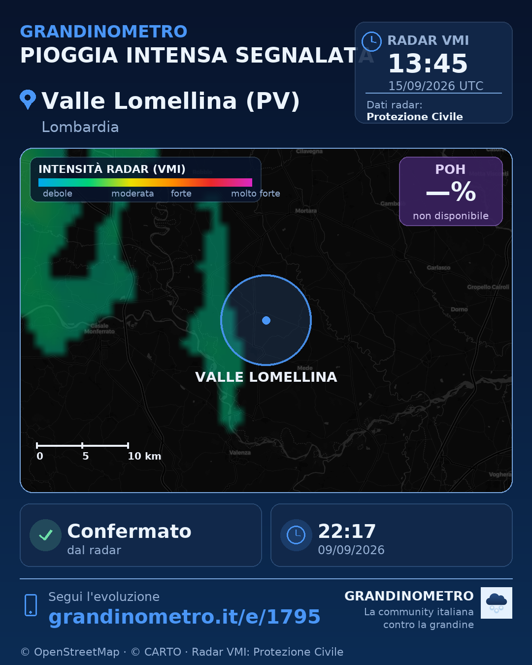 Mappa dell'evento: pioggia intensa a Valle Lomellina (PV)