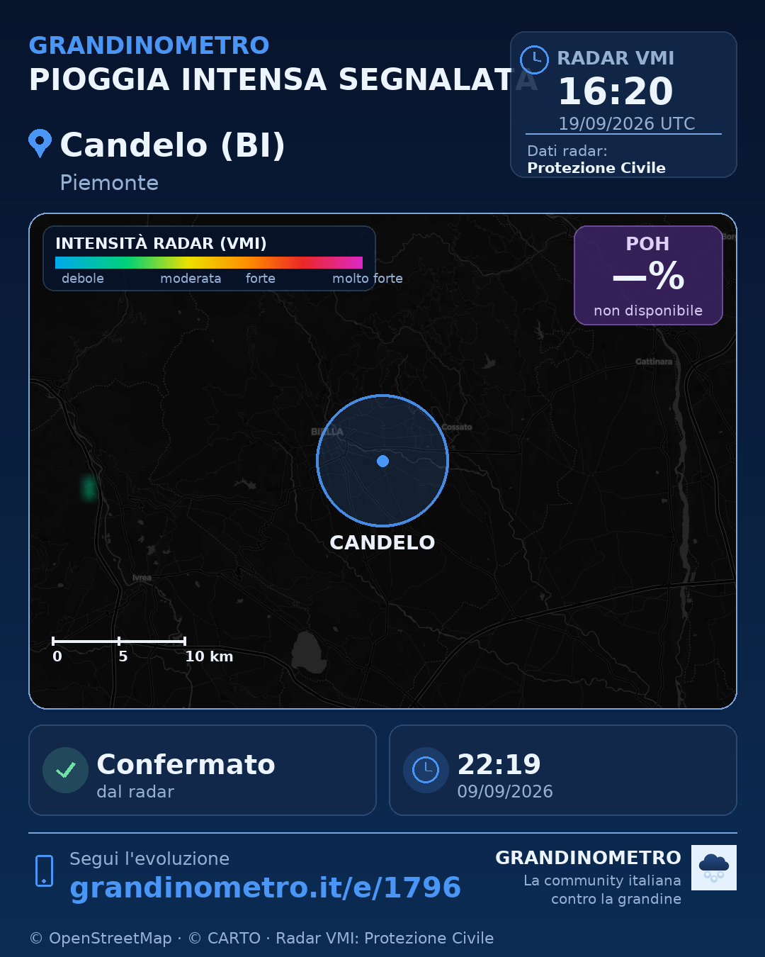 Mappa dell'evento: pioggia intensa a Candelo (BI)