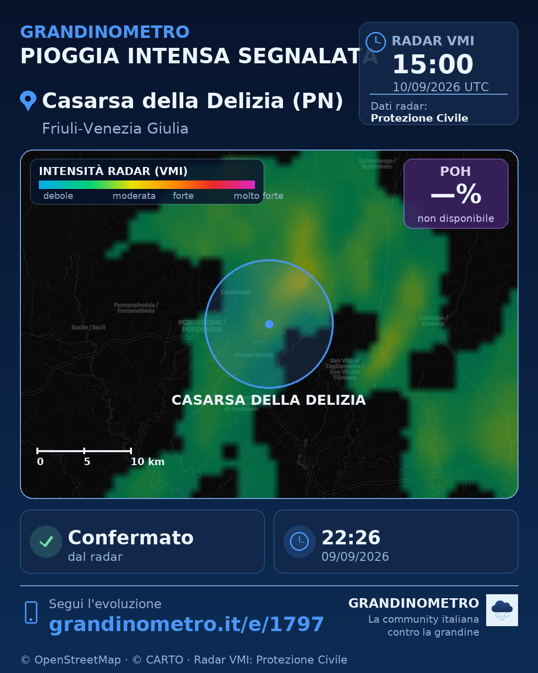 Mappa dell'evento: pioggia intensa a Casarsa della Delizia (PN)