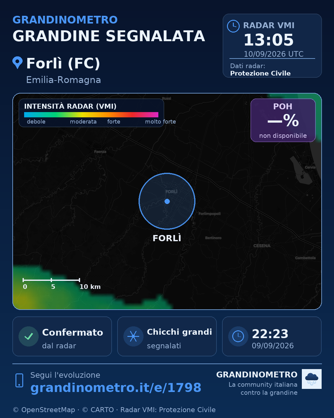 Mappa dell'evento: grandine a Forlì (FC)