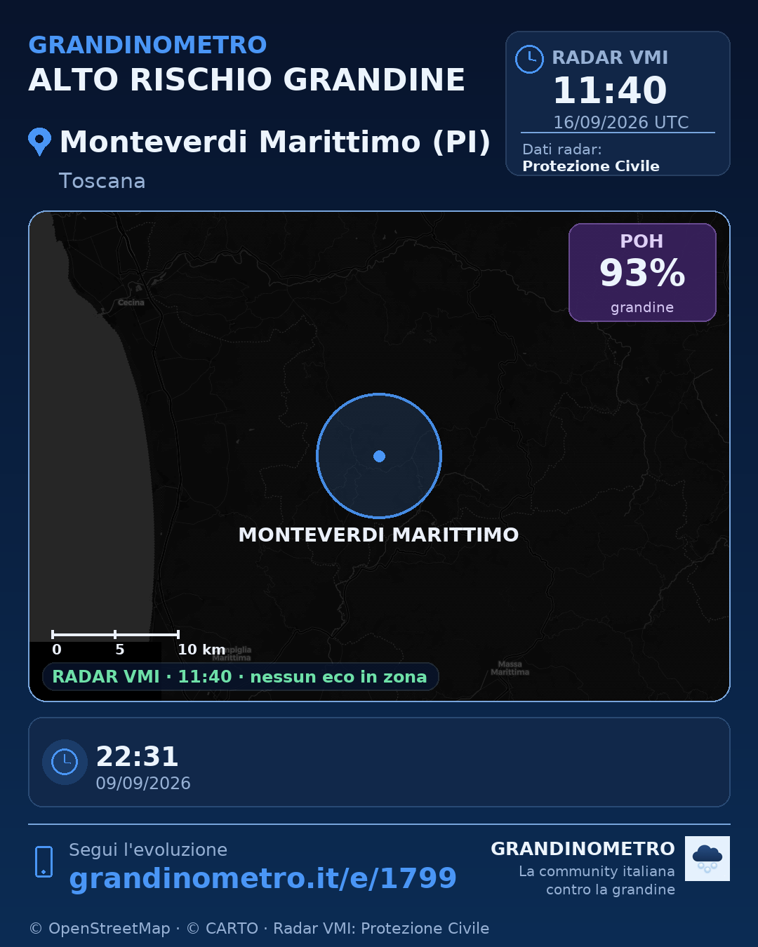 Mappa dell'evento: grandine a Monteverdi Marittimo (PI)