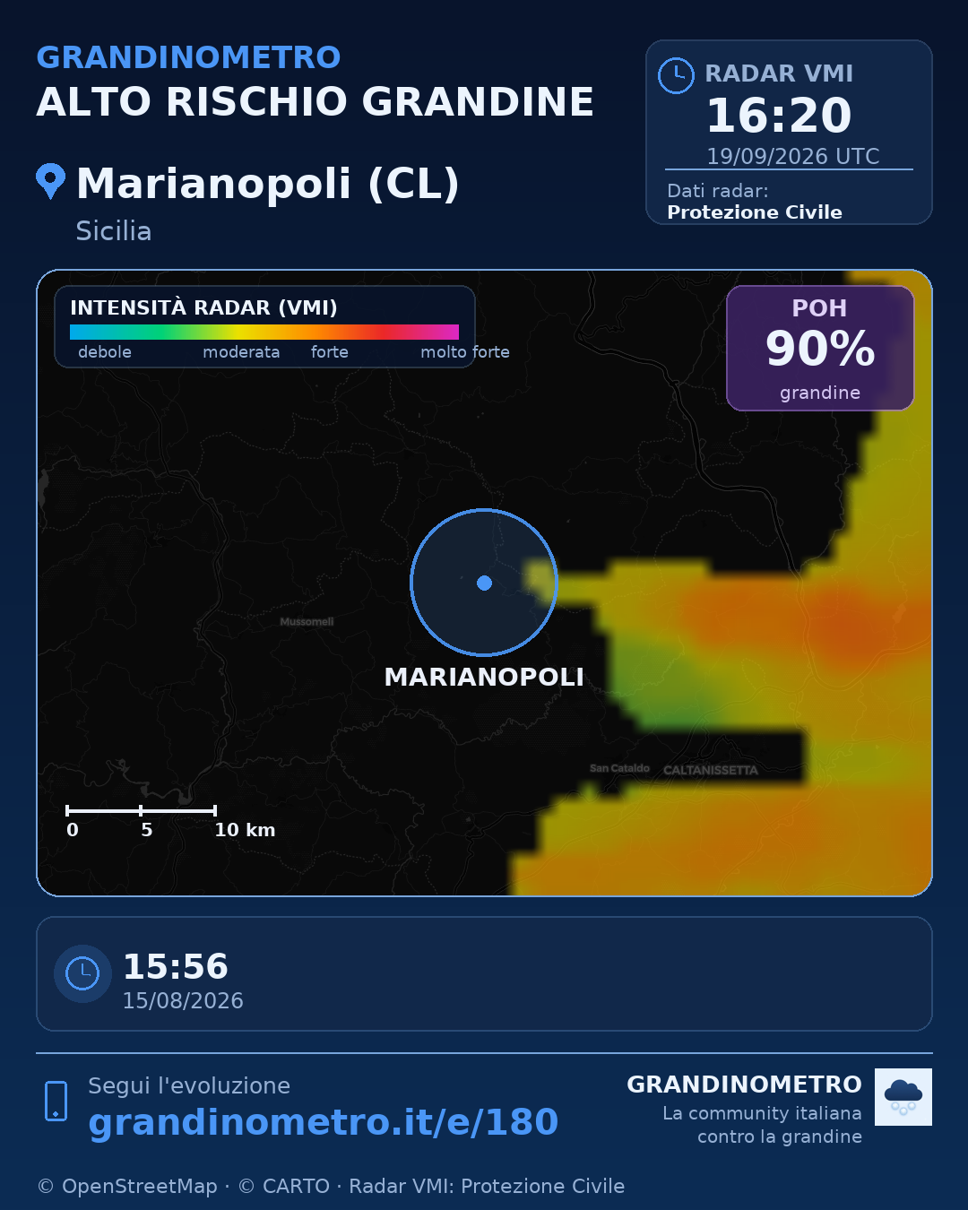 Mappa dell'evento: grandine a Marianopoli (CL)