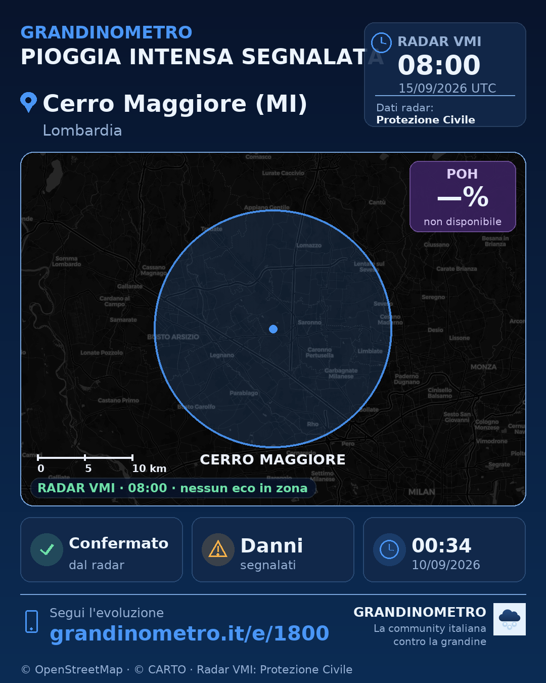 Mappa dell'evento: pioggia intensa a Cerro Maggiore (MI)
