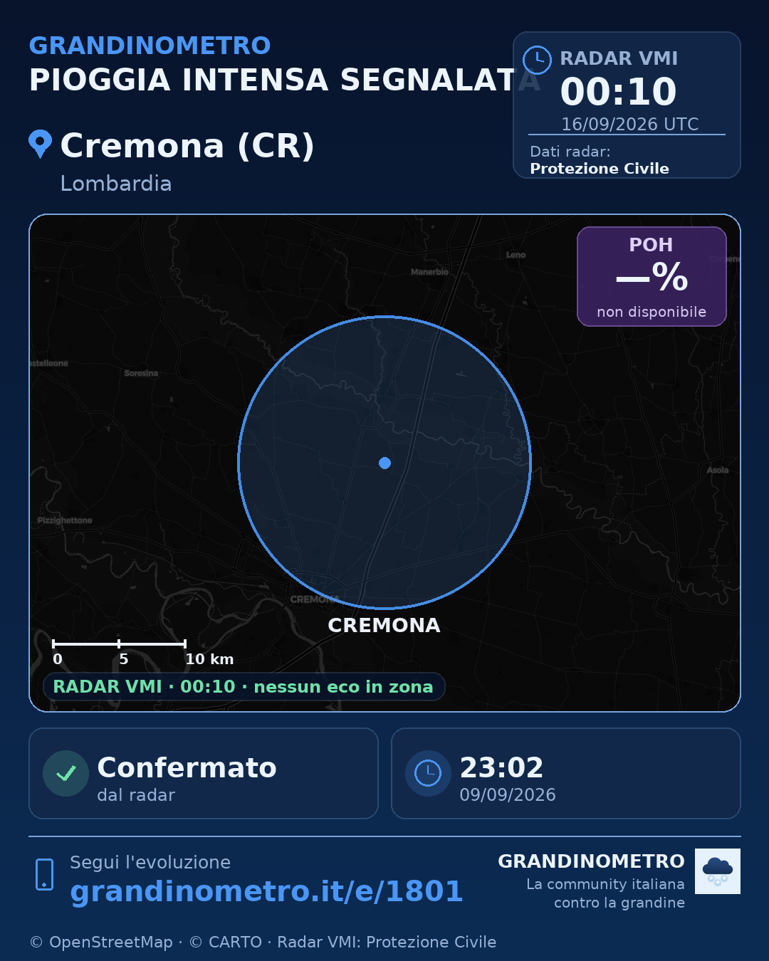 Mappa dell'evento: pioggia intensa a Cremona (CR)