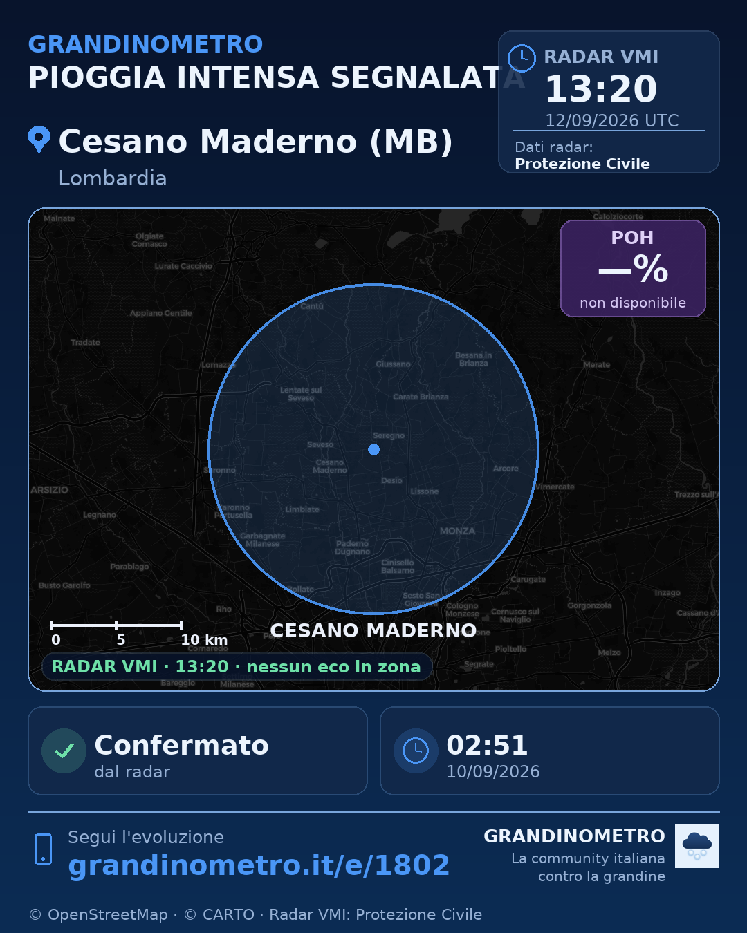 Mappa dell'evento: pioggia intensa a Cesano Maderno (MB)