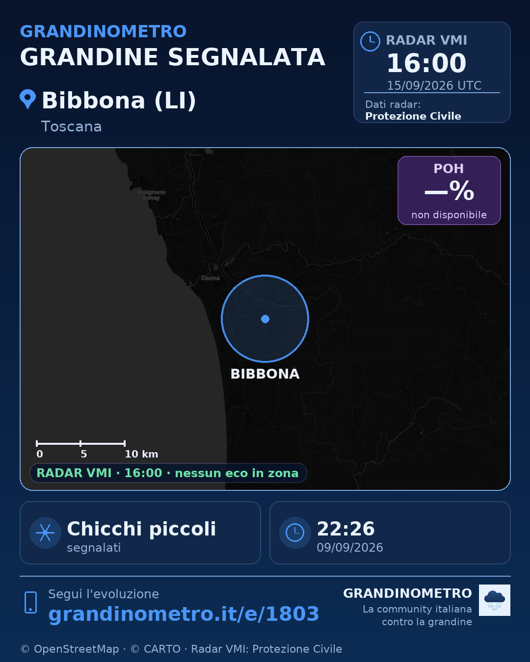 Mappa dell'evento: grandine a Bibbona (LI)