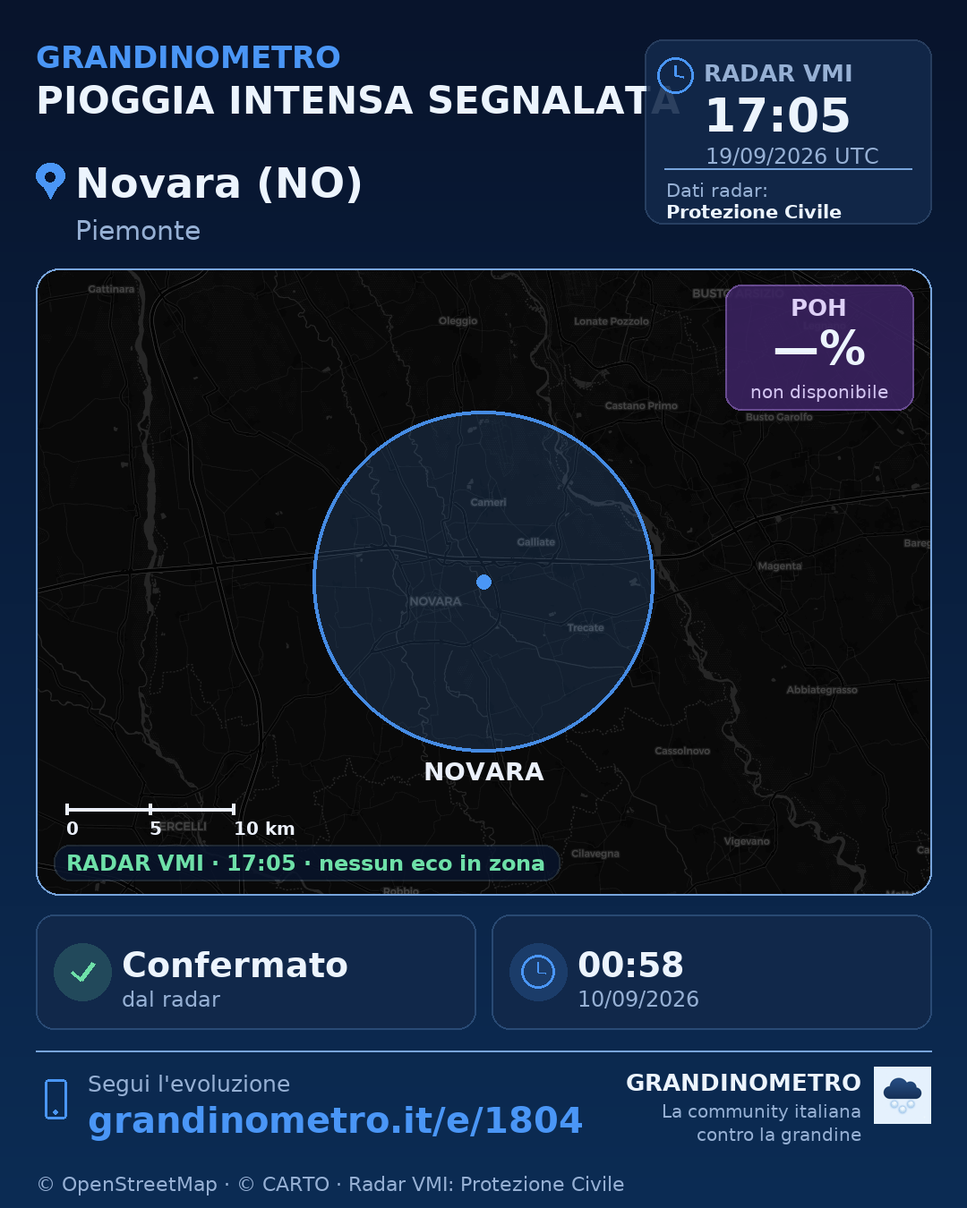 Mappa dell'evento: pioggia intensa a Novara (NO)