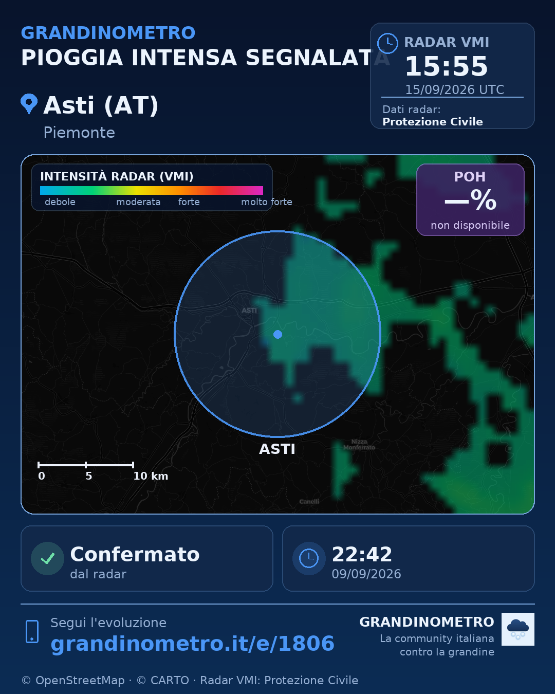 Mappa dell'evento: pioggia intensa ad Asti (AT)