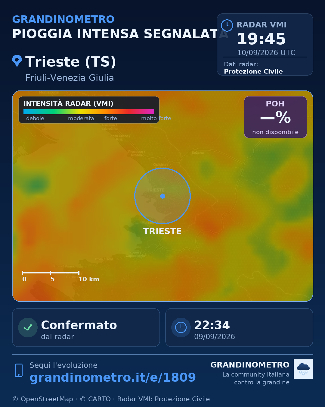 Mappa dell'evento: pioggia intensa a Trieste (TS)