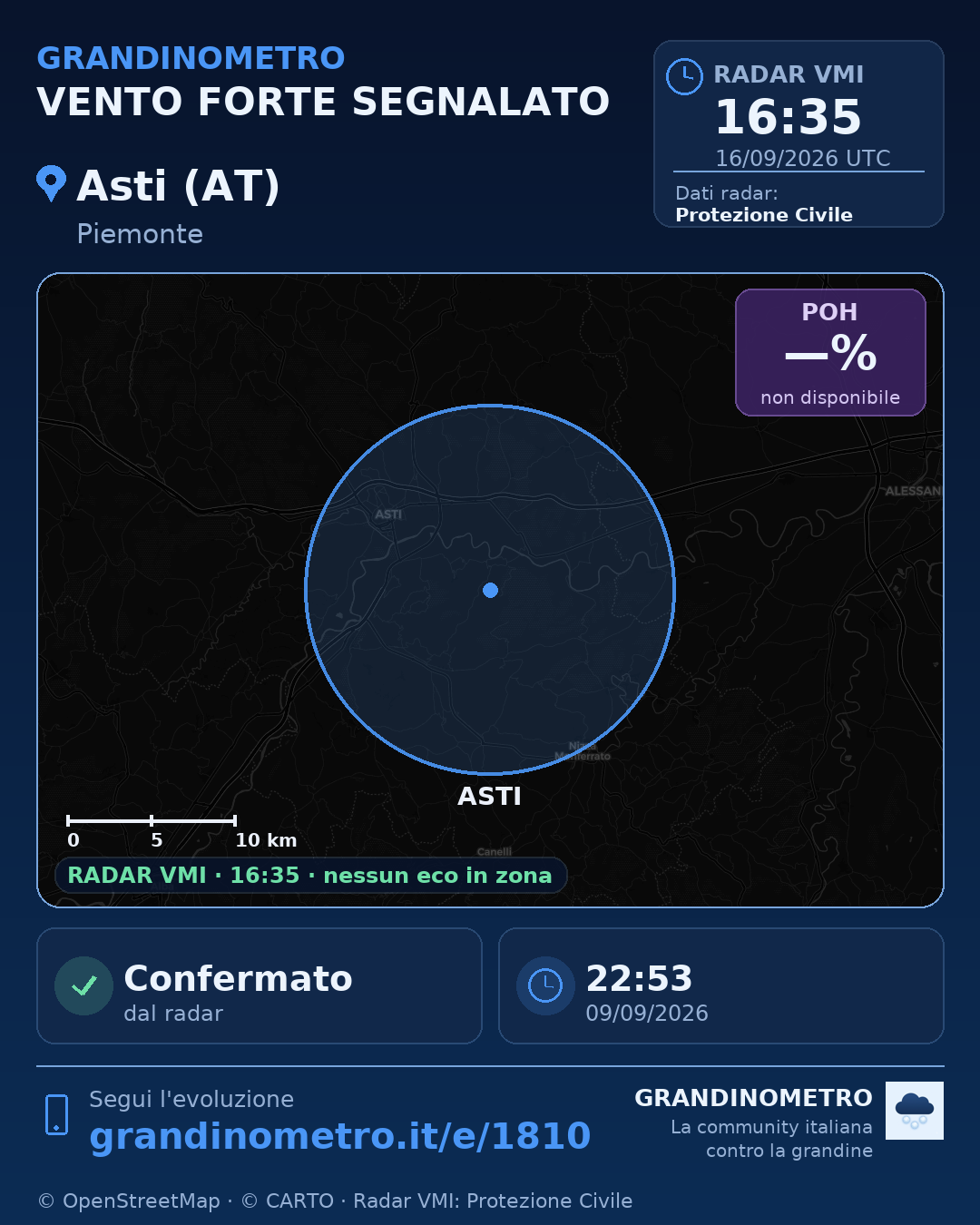Mappa dell'evento: vento forte ad Asti (AT)