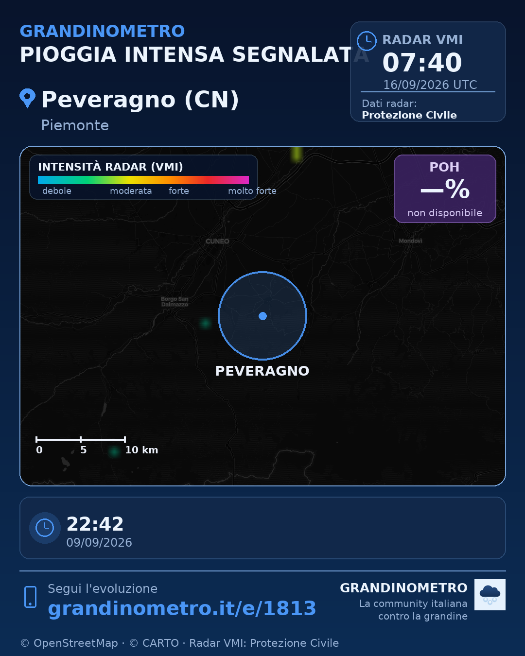 Mappa dell'evento: pioggia intensa a Peveragno (CN)