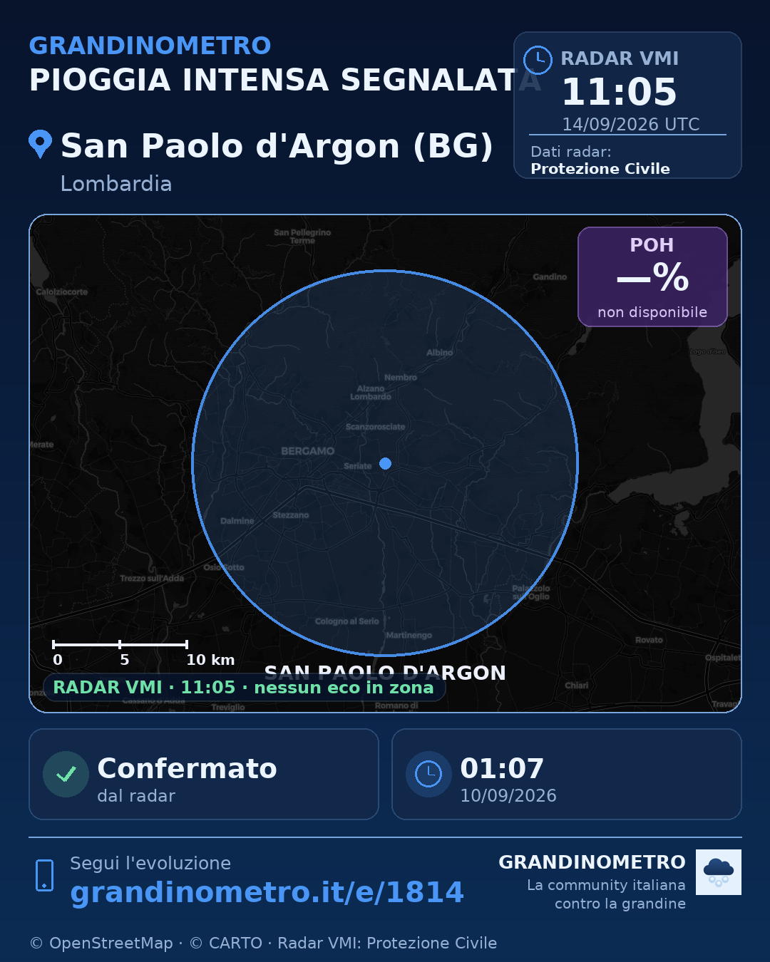 Mappa dell'evento: pioggia intensa a San Paolo d'Argon (BG)