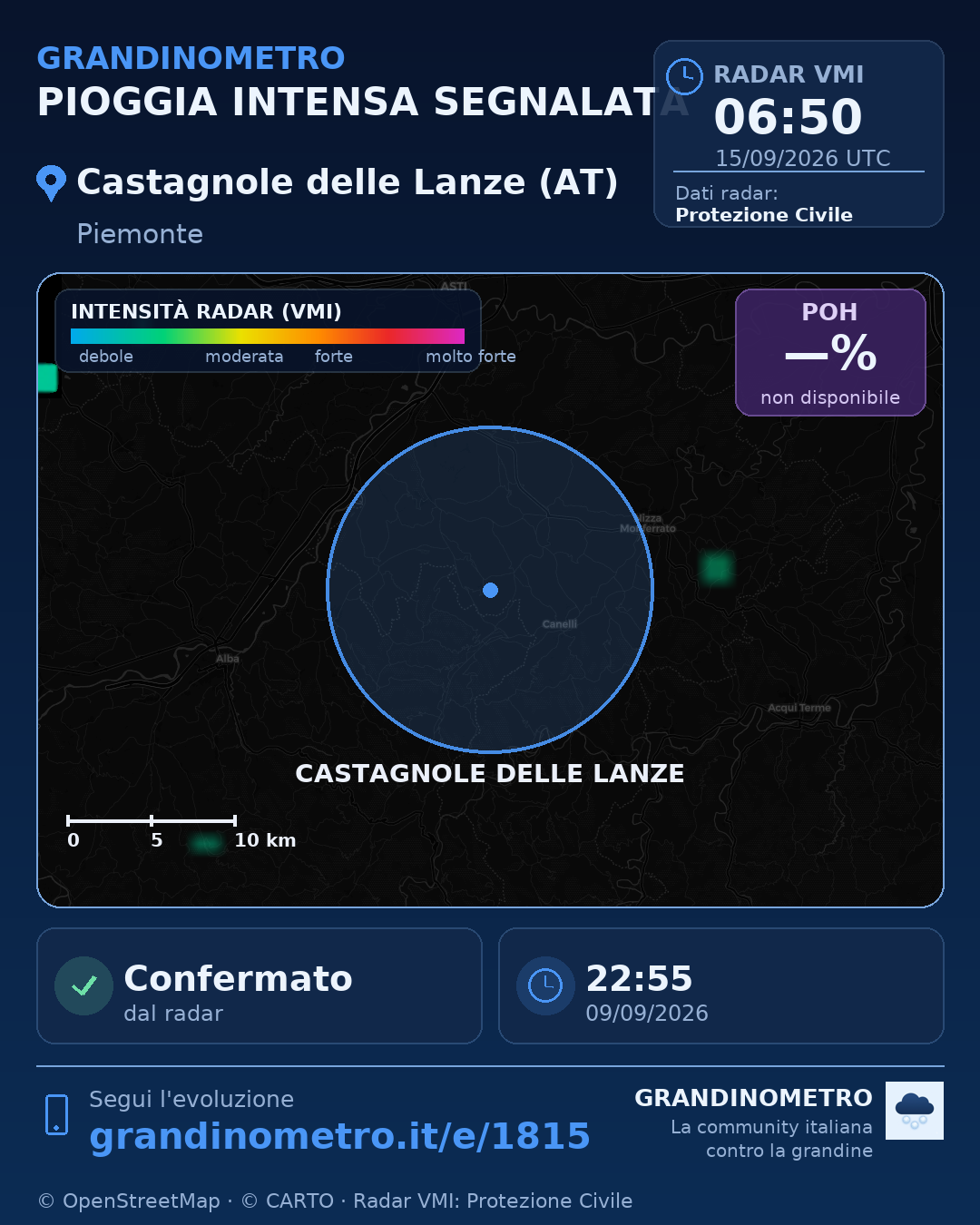 Mappa dell'evento: pioggia intensa a Castagnole delle Lanze (AT)