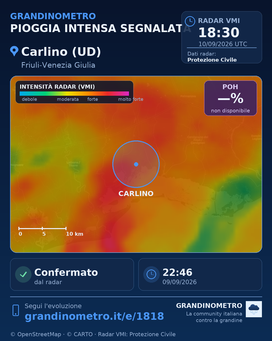 Mappa dell'evento: pioggia intensa a Carlino (UD)