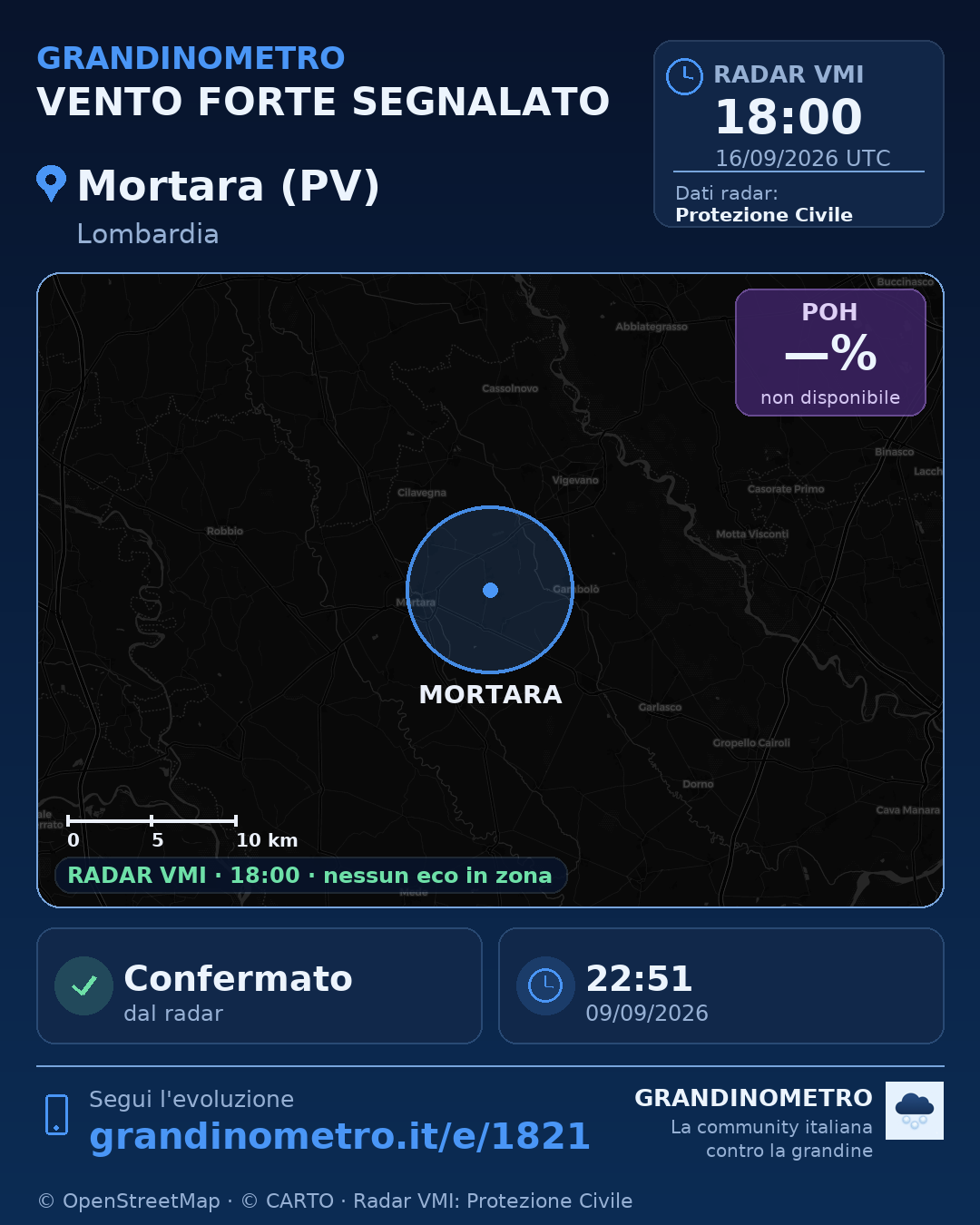 Mappa dell'evento: vento forte a Mortara (PV)
