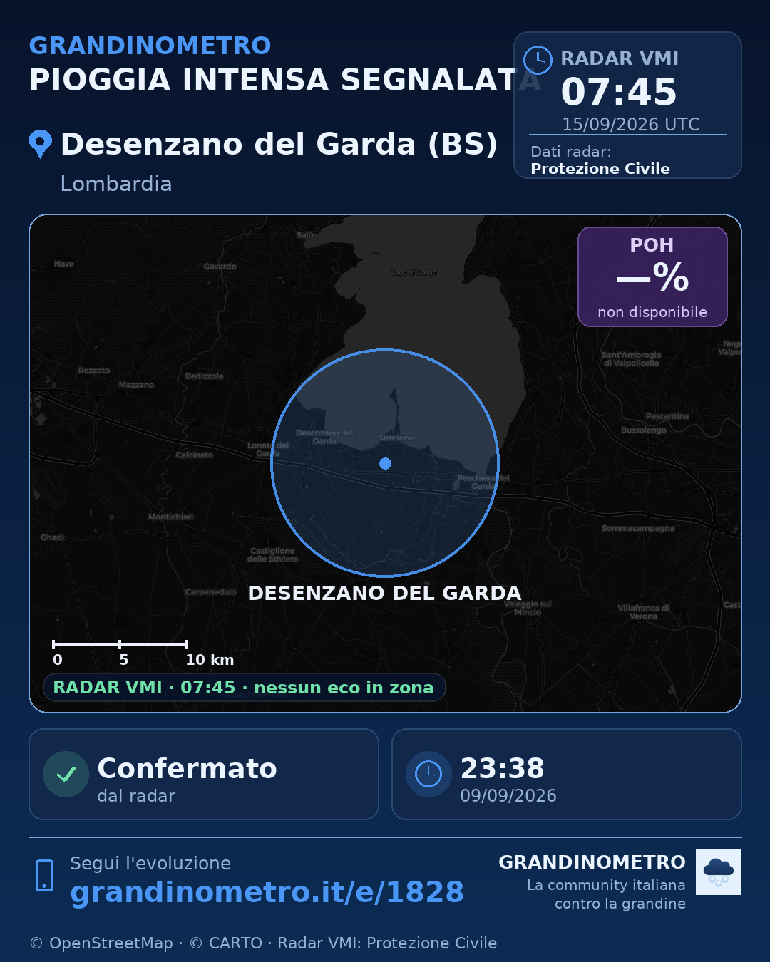 Mappa dell'evento: pioggia intensa a Desenzano del Garda (BS)