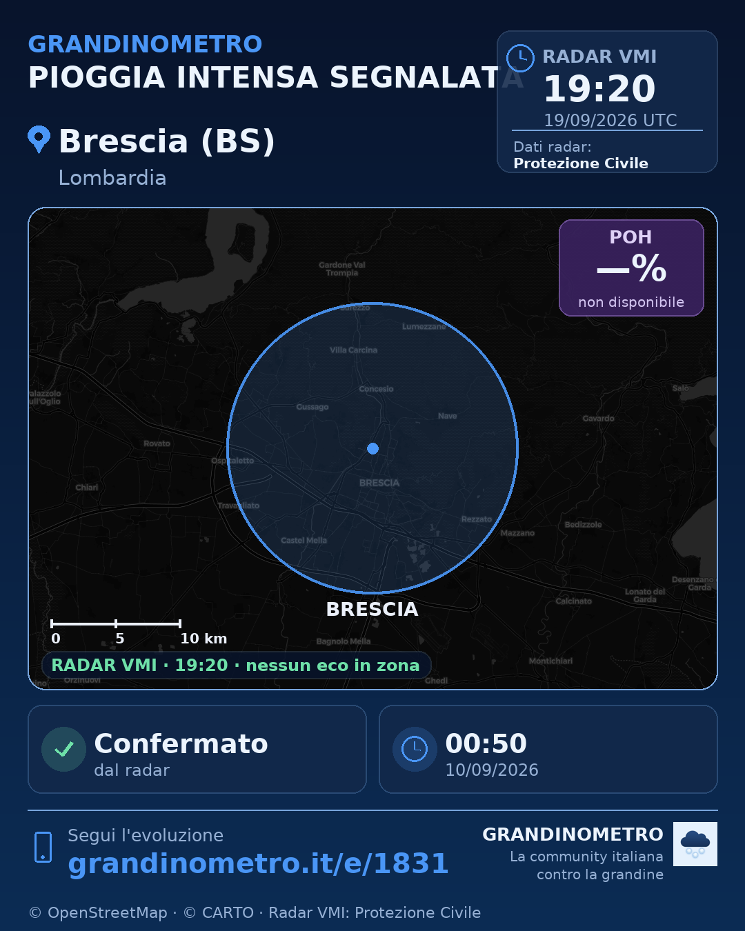 Mappa dell'evento: pioggia intensa a Brescia (BS)
