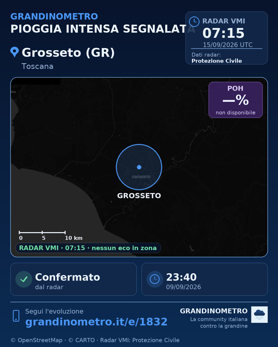 Mappa dell'evento: pioggia intensa a Grosseto (GR)