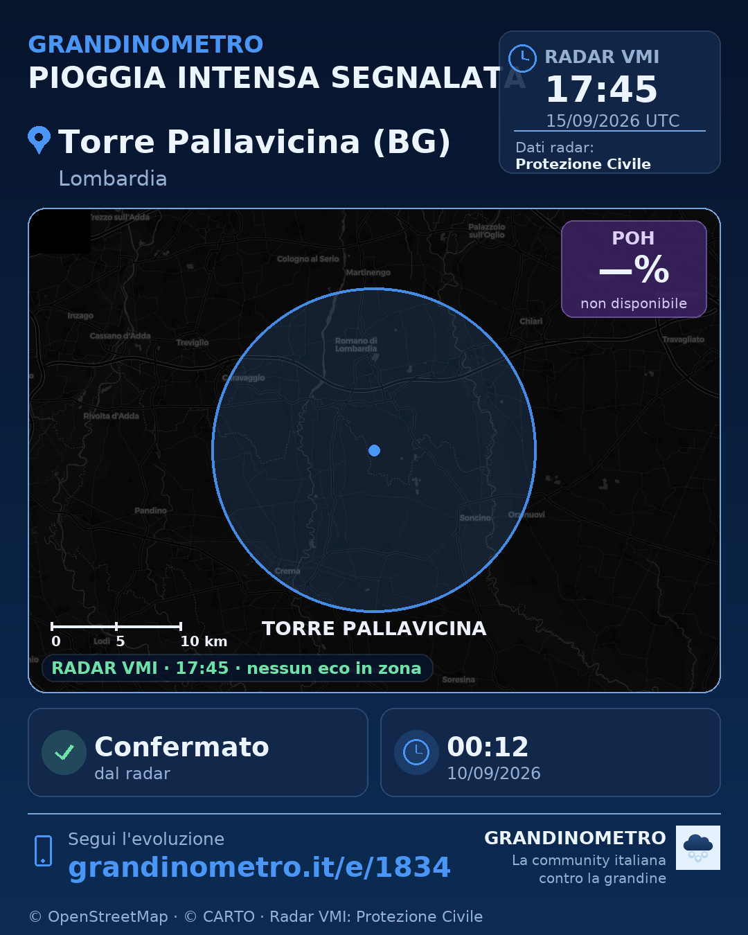Mappa dell'evento: pioggia intensa a Torre Pallavicina (BG)