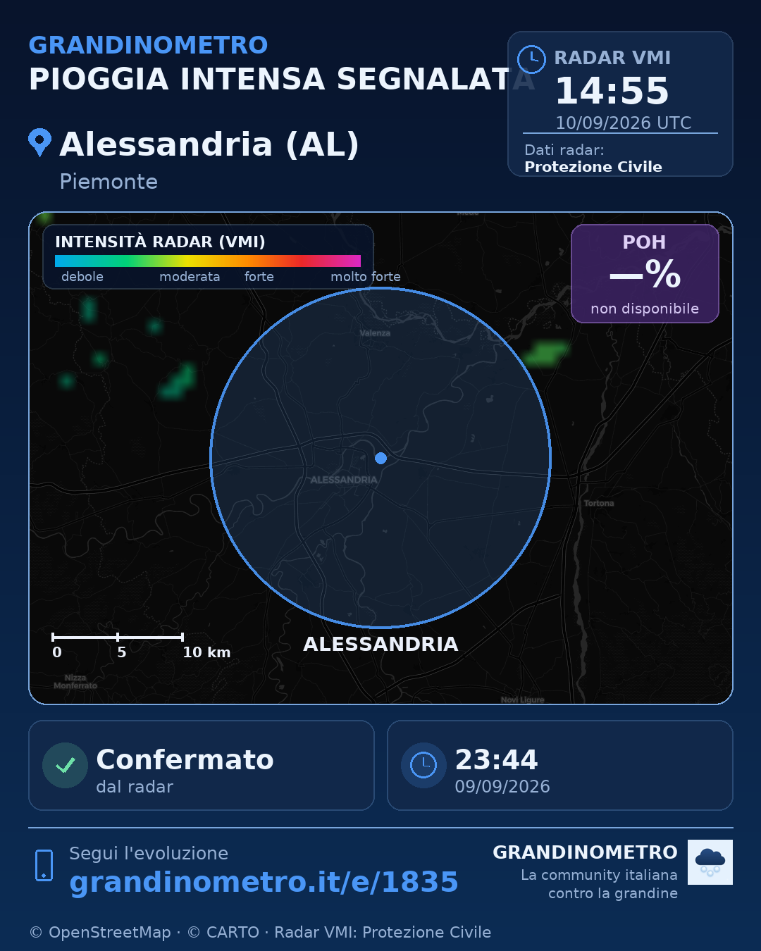 Mappa dell'evento: pioggia intensa ad Alessandria (AL)