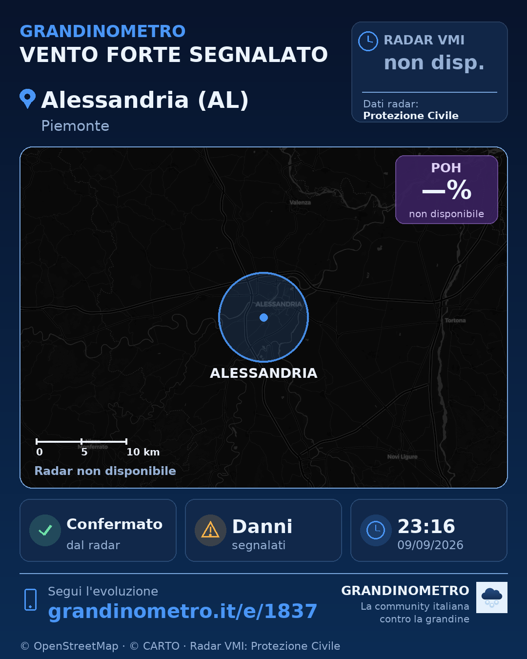 Mappa dell'evento: vento forte ad Alessandria (AL)