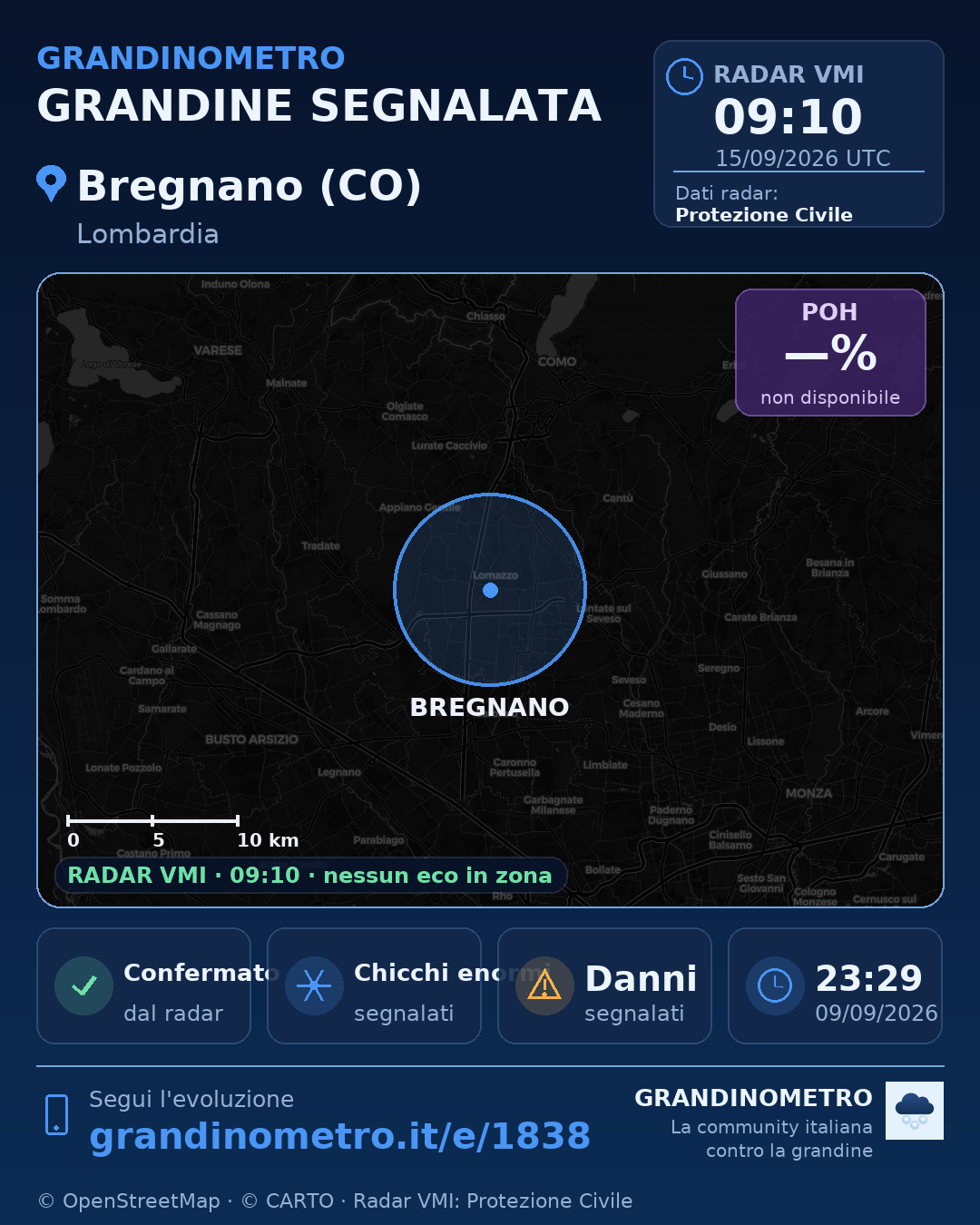 Mappa dell'evento: grandine a Bregnano (CO)