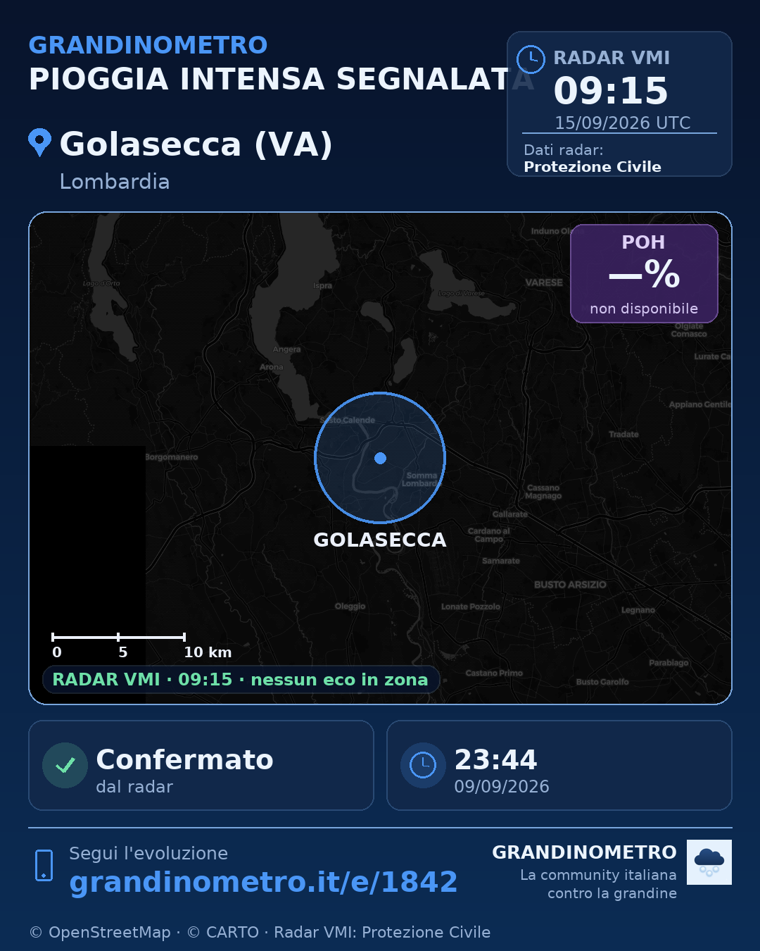 Mappa dell'evento: pioggia intensa a Golasecca (VA)