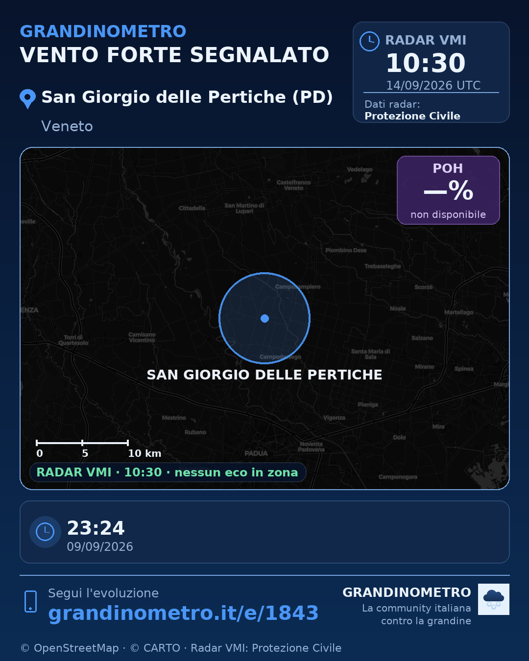 Mappa dell'evento: vento forte a San Giorgio delle Pertiche (PD)