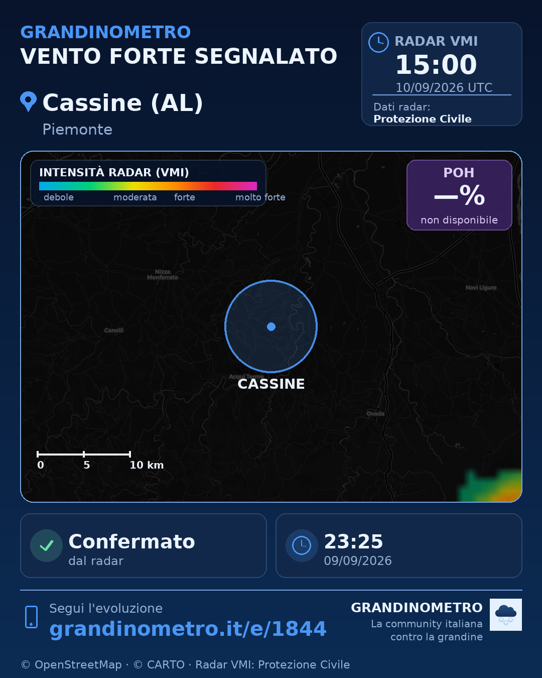 Mappa dell'evento: vento forte a Cassine (AL)
