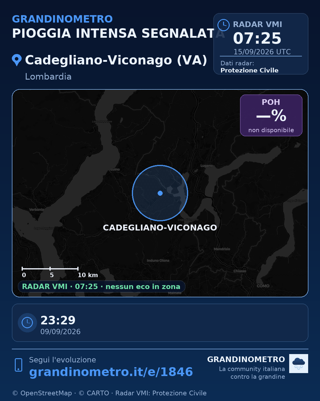 Mappa dell'evento: pioggia intensa a Cadegliano-Viconago (VA)