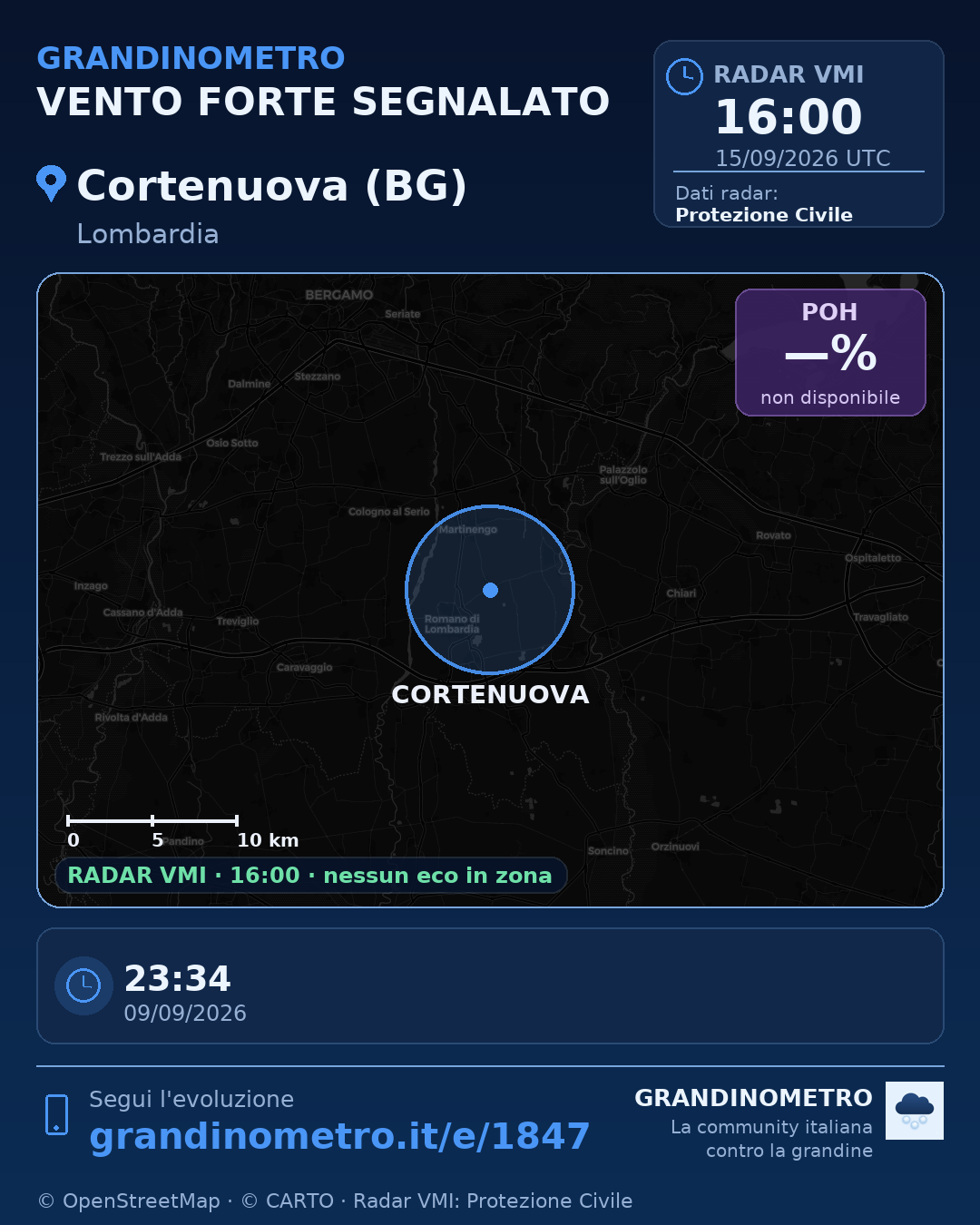 Mappa dell'evento: vento forte a Cortenuova (BG)