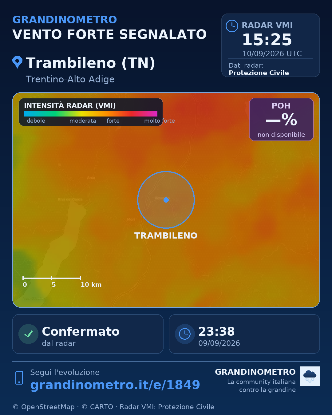 Mappa dell'evento: vento forte a Trambileno (TN)