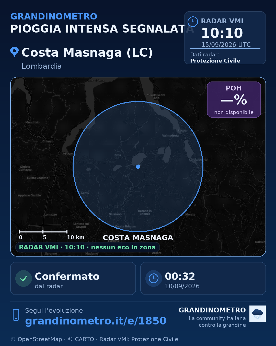 Mappa dell'evento: pioggia intensa a Costa Masnaga (LC)