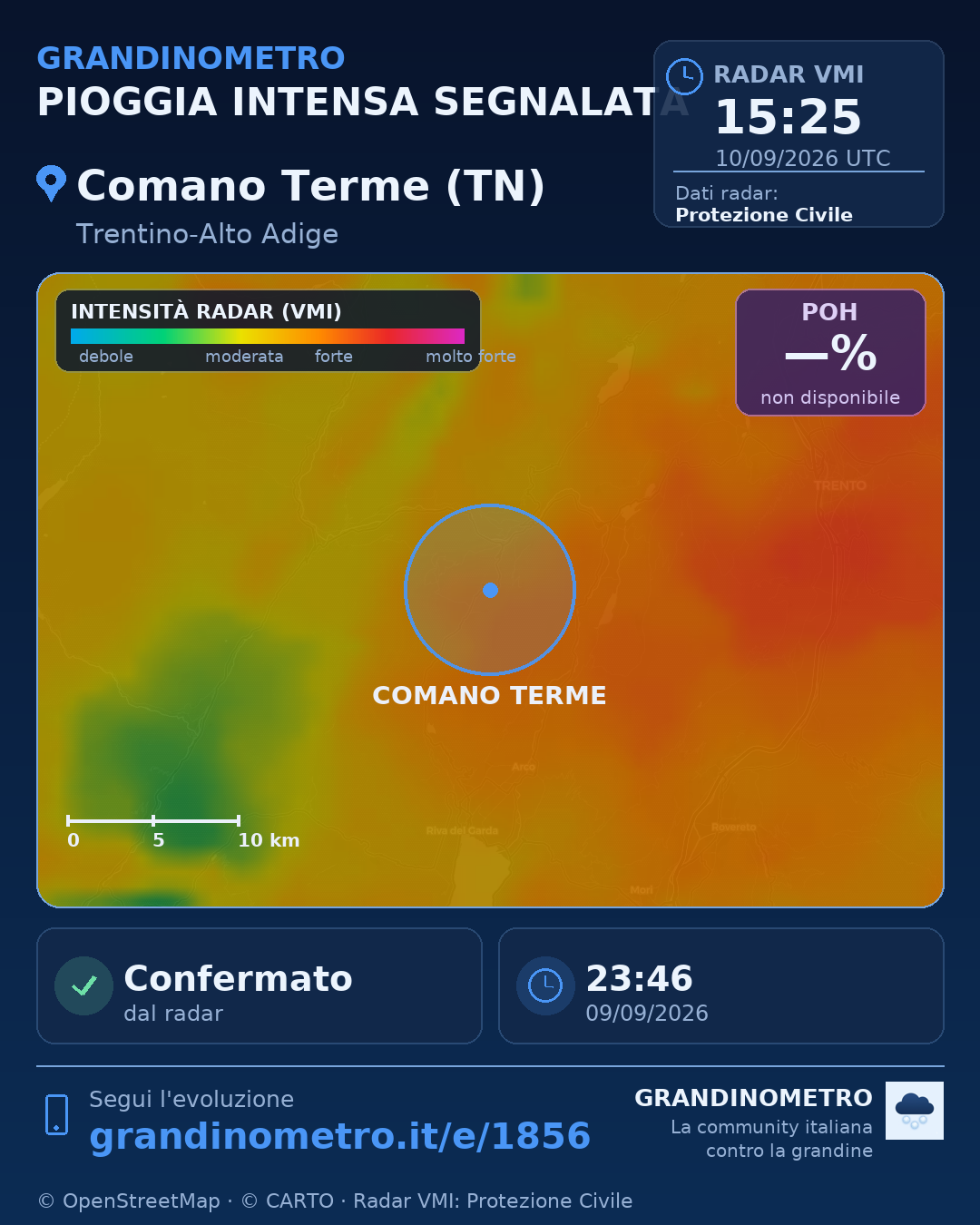 Mappa dell'evento: pioggia intensa a Comano Terme (TN)