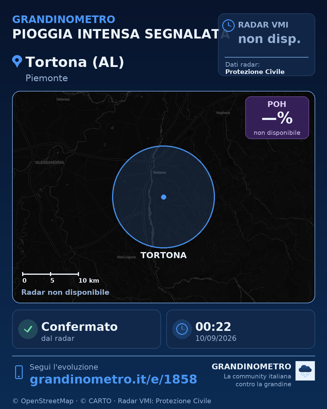 Mappa dell'evento: pioggia intensa a Tortona (AL)