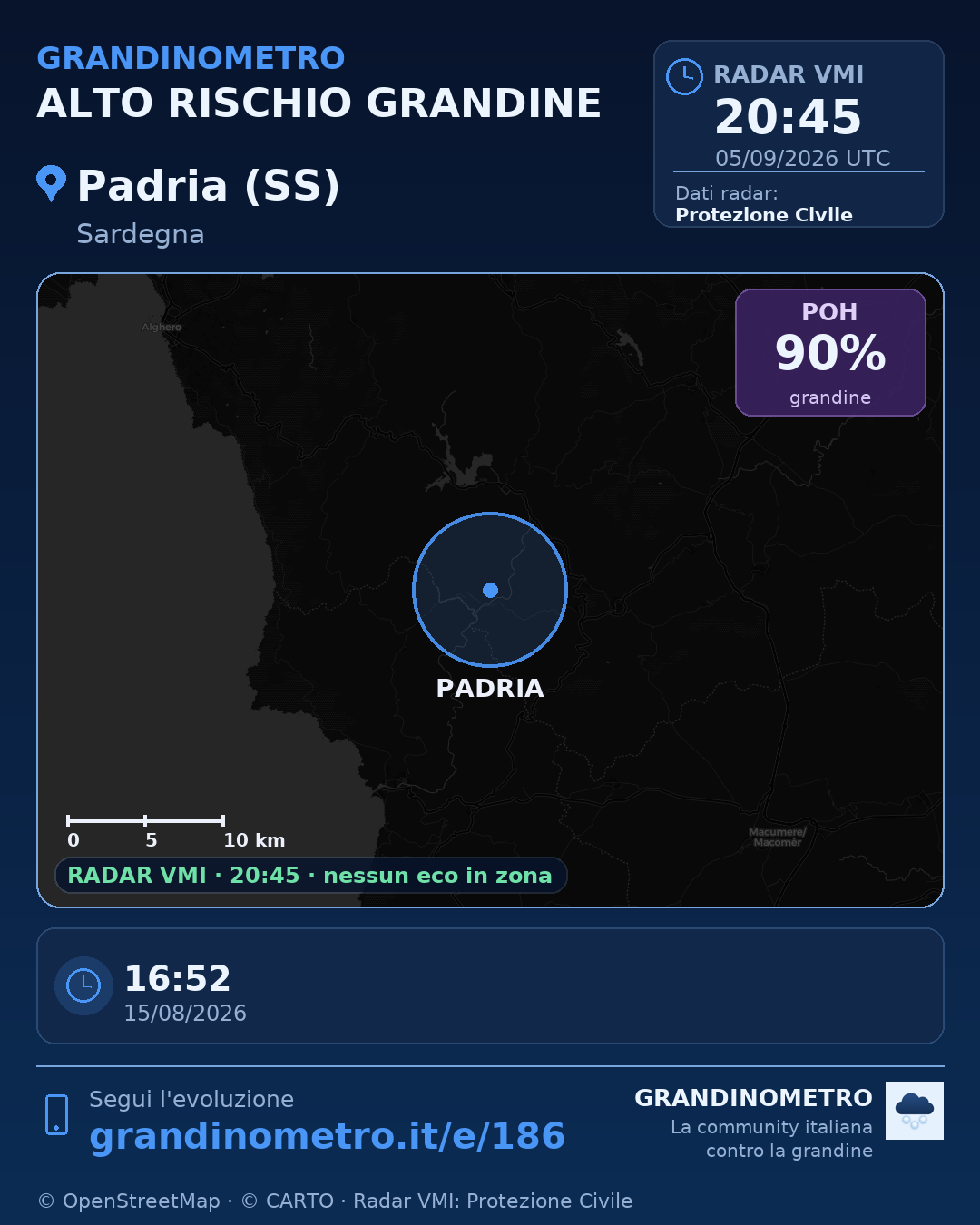 Mappa dell'evento: grandine a Padria (SS)