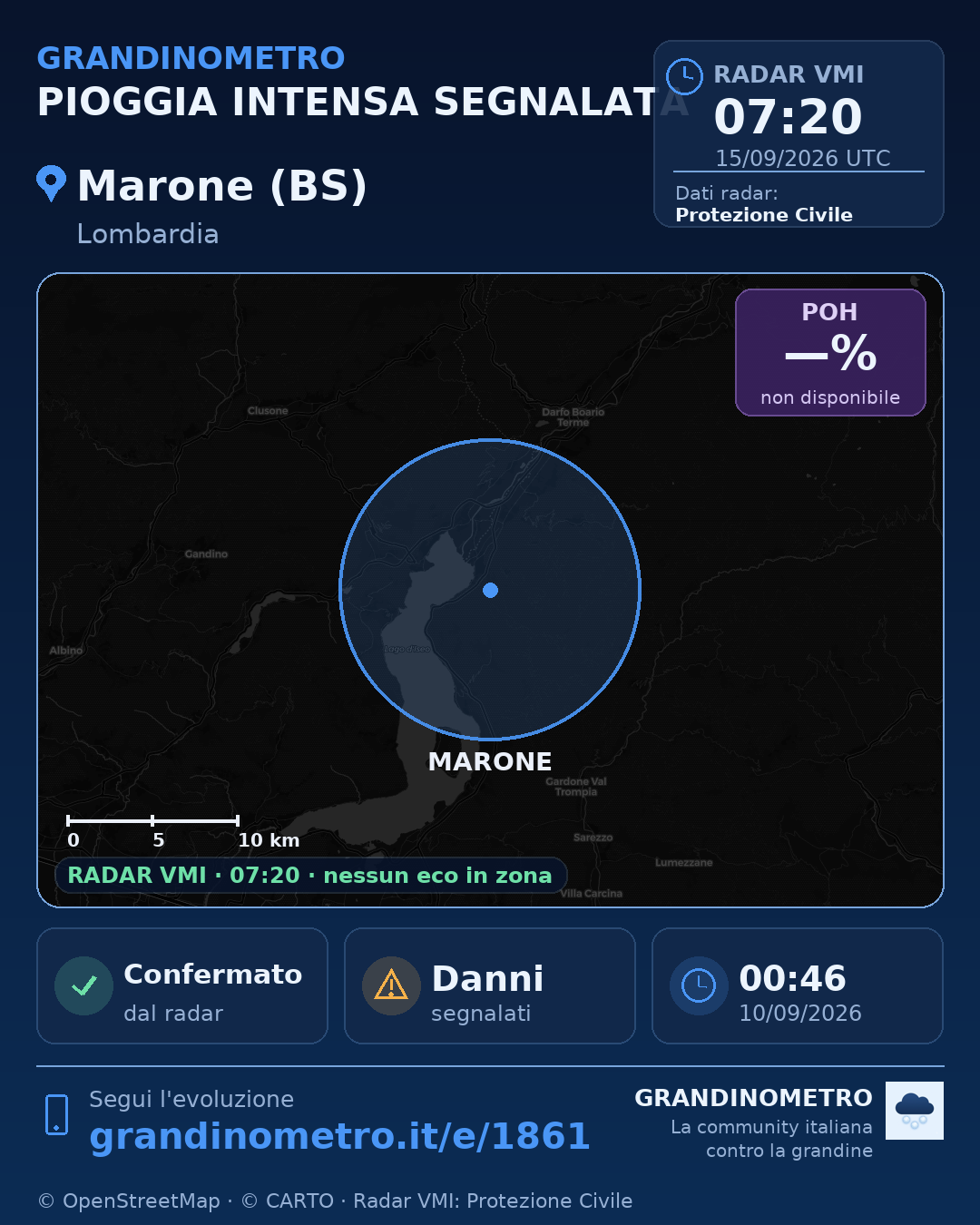 Mappa dell'evento: pioggia intensa a Marone (BS)