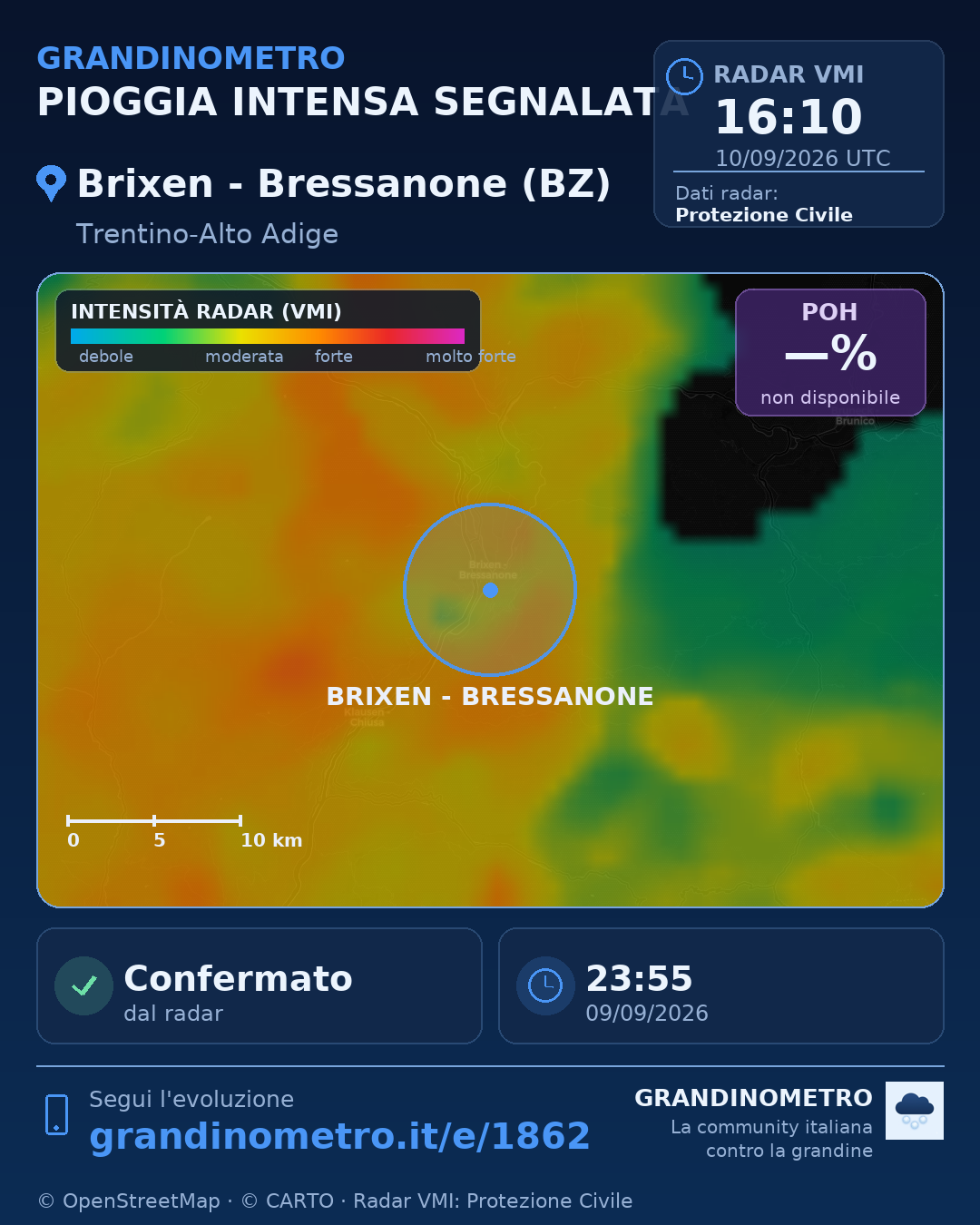 Mappa dell'evento: pioggia intensa a Brixen - Bressanone (BZ)